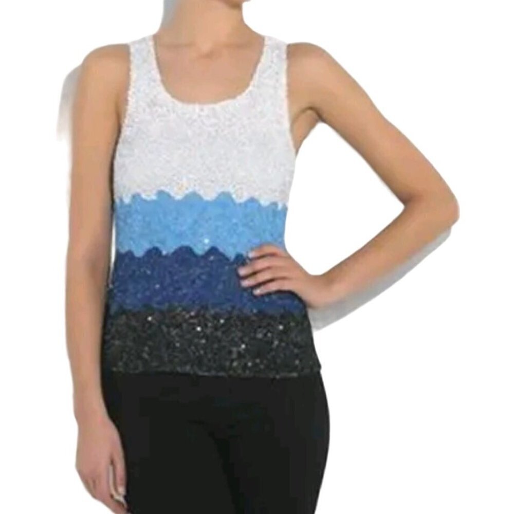Alice + Olivia Sequined Striped Ombre Tank Top Size S